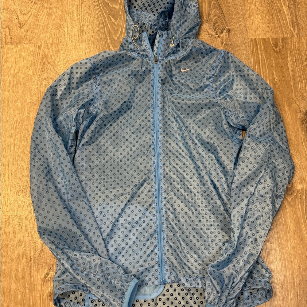 Nike 451398 Women S Blue Transparent Circles Cyclone Vapor Windbreaker Rain Coat